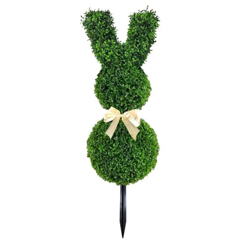 Bunny Topiary Outdoor,Artificial Rabbit Shaped Topiary Trees with Ground Spike,Bunny-Shaped Topiary Tree Pot Fake Easter Plant,Faux Boxwood Bush Plants Indoor Outdoor Decor 70cm (A) | Amazon (US)