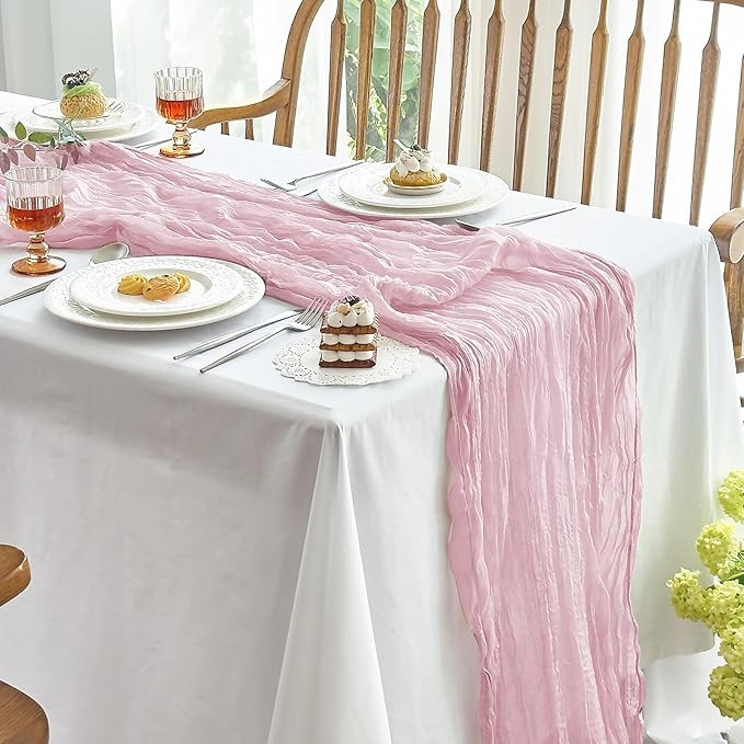 IVAPUPU 2 Pcs Cheesecloth Table Runner - 10ft Pink Boho Gauze Cheese Cloth Table Runners for Baby... | Amazon (US)