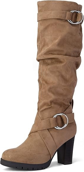 mysoft Women's Knee High Boots Fashion Chunky Block Heel Warm Winter Boots with Side Zippers | Amazon (US)