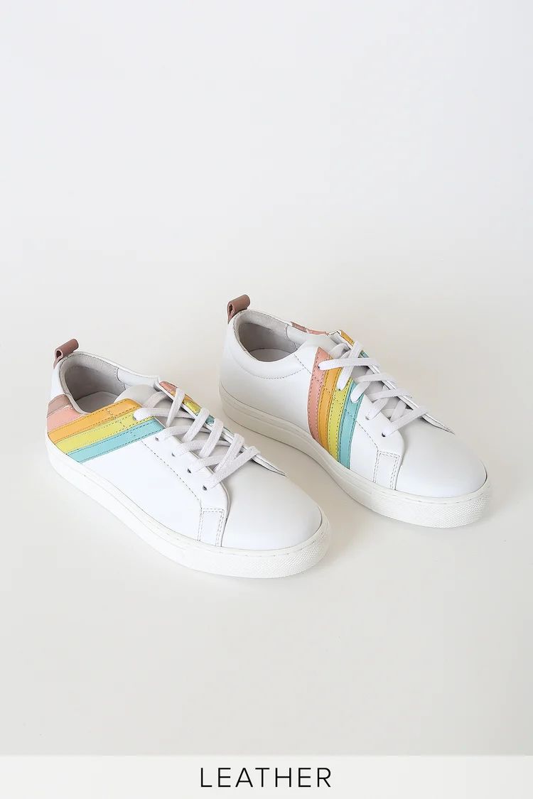 Stand Out White Rainbow Leather Sneakers | Lulus (US)