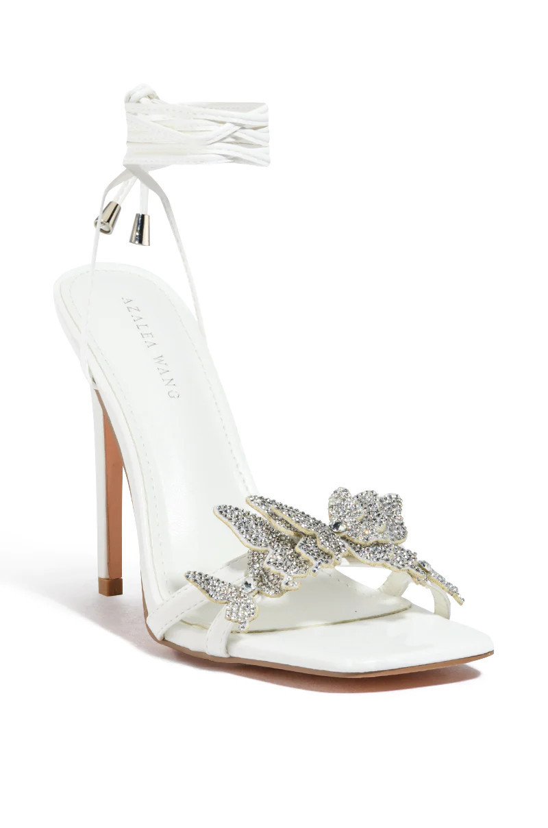 CHEER-WHITE BUTTERFLY WRAP HEELED SANDAL | Azalea Wang