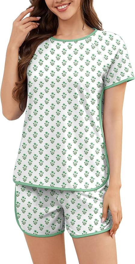 Wmens Pajama Sets Print 2 Piece Lounge Set Pjs Comfy Short Sleeve Top and Shorts with Pockets Lou... | Amazon (US)