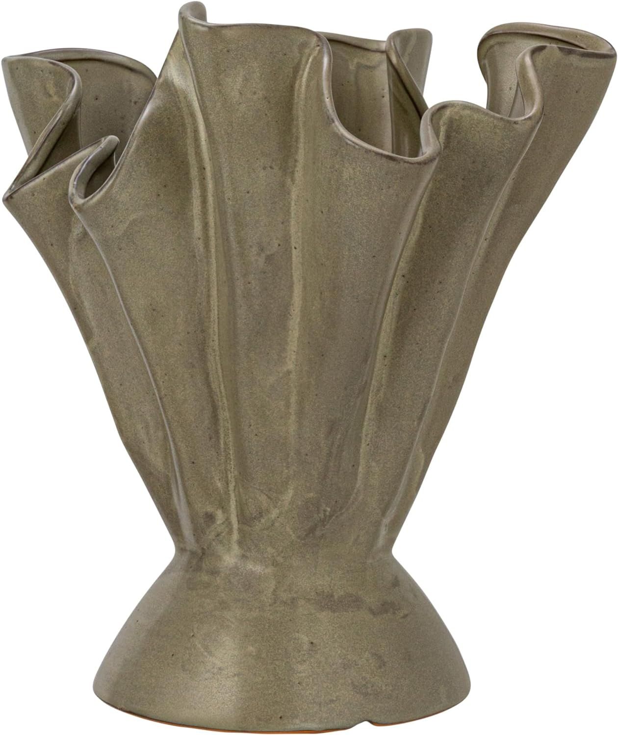 Bloomingville 11.25 Inches Stoneware Ruffled Reactive Glaze, Sage Vase | Amazon (US)