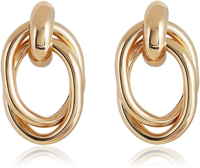 A Golden Cloud Gold Statement Earrings Large Hoop Thick Chunky 14K Gold Plated Earrings for Women... | Amazon (US)