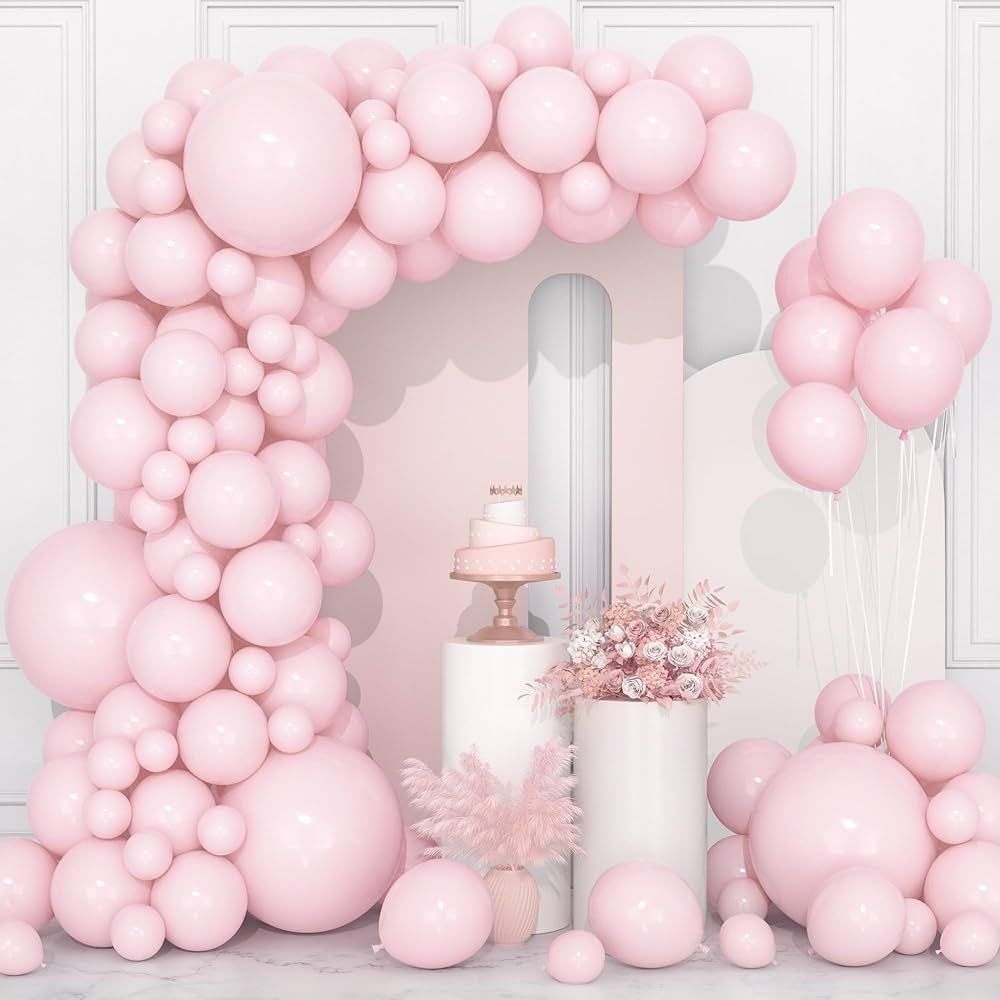 Pastel Pink Balloons, 106 pcs Macaron Pink Balloon Garland Arch Kit 5 10 12 18 inch Light Baby Pi... | Amazon (UK)