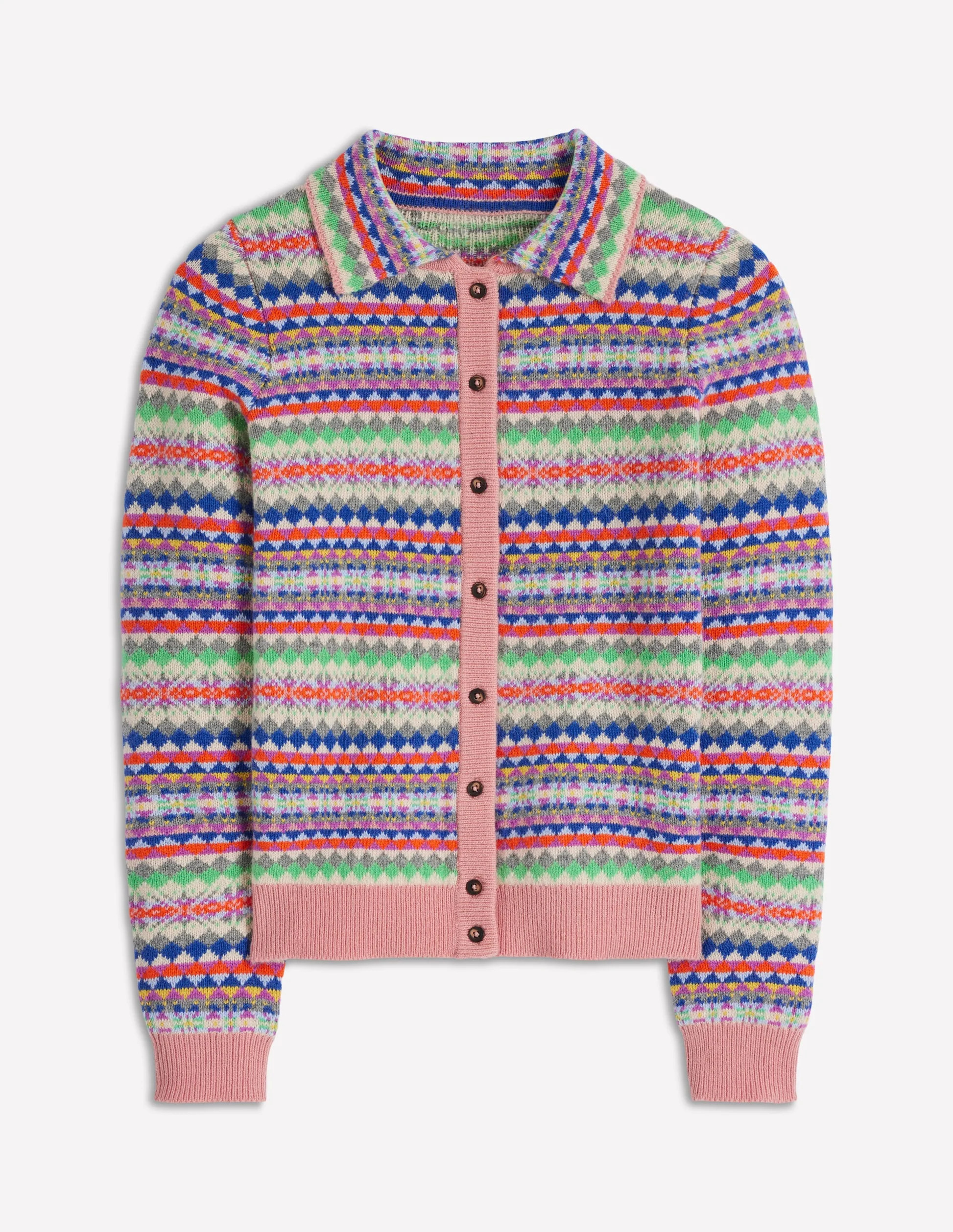Edie Fair Isle Knitted Shirt-Pink Heritage Fair Isle | Boden (US)