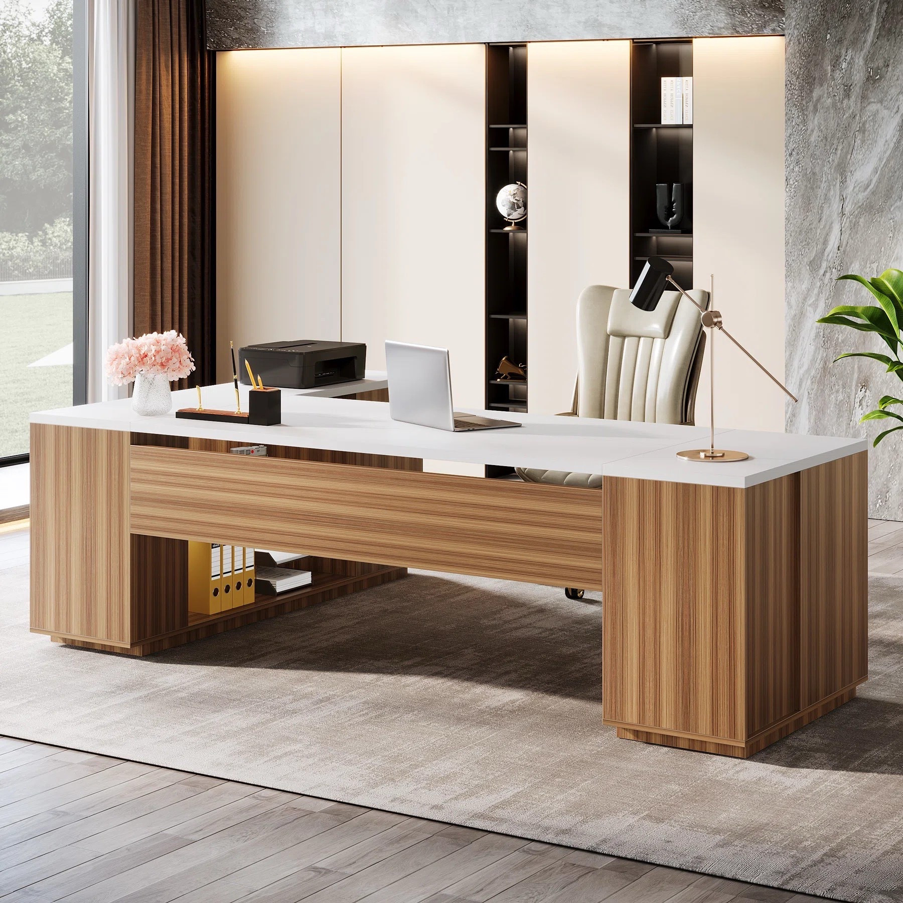 Refine your home office with a brand new executive writing desk. The 85.8" L-Shaped Executive Desk with File Drawers is ON SALE and under $450.

Keywords: Writing desk, l-shaped desk, home office, remote work, work from home, executive writing desk

#LTKHome #LTKSaleAlert #LTKSeasonal