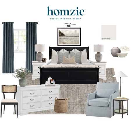 We loved designing this coastal cottage bedroom for our virtual interior design client. This space features matching white dresser drawers and side tables, a comfortable blue sitting chair, many rustic lamps and vases, and several brown and white accent pieces.

Work 1:1 with a Homzie virtual interior designer for a low flat-rate and receive a custom, shoppable decorating plan! - all online. Get started: homziedesigns.com/work-with-us

#LTKFindsUnder100 #LTKSaleAlert #LTKHome