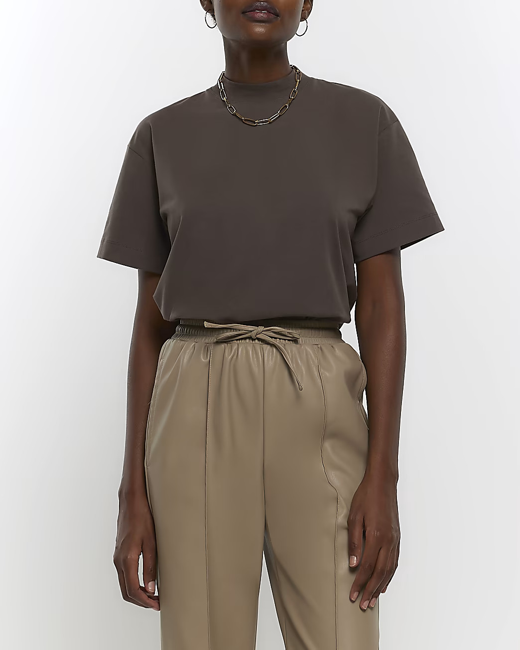 Brown high neck t-shirt | River Island (UK & IE)