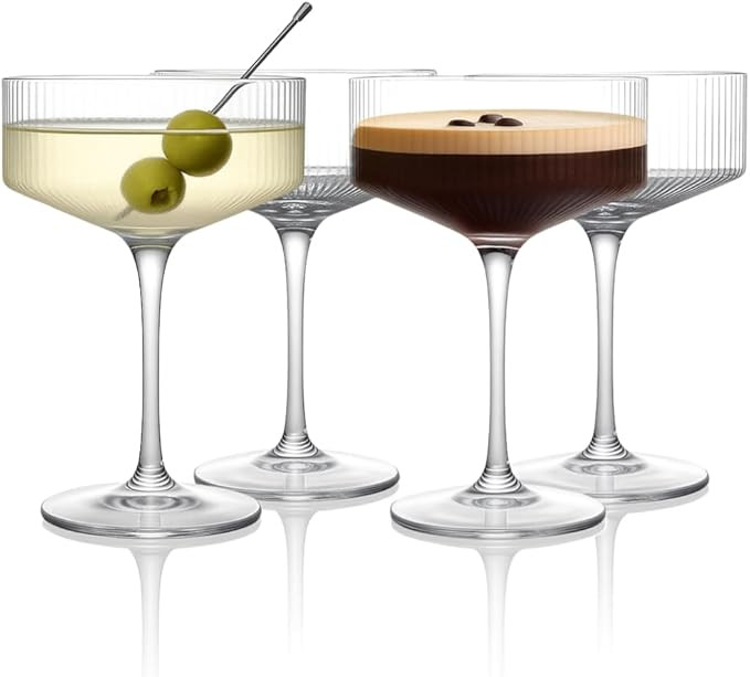 LEMONSODA Clear & Ribbed Martini Coupe Glasses - Classic Barware for Espresso Martini, Manhattan,... | Amazon (US)