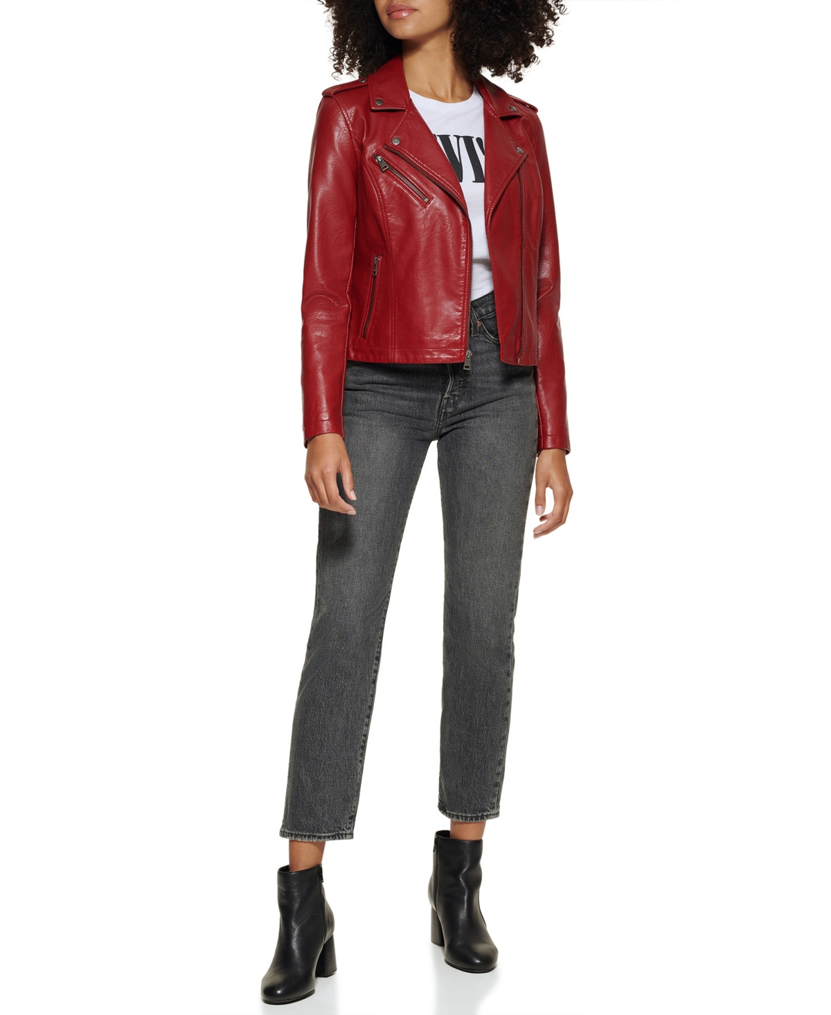 Levi's Women's Classic Faux Leather Asymmetrical Moto Jacket - Deep Red | Macy's