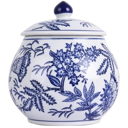 Ming And Qing Dynasty Style Blue and White Porcelain Ginger Jar - Hand-Painted Floral Chinoiserie Decorative Jar, Ceramic Flower Vase & Storage Jar for Home Decor, Tea, or Snacks (Zye Jar) | Amazon (US)