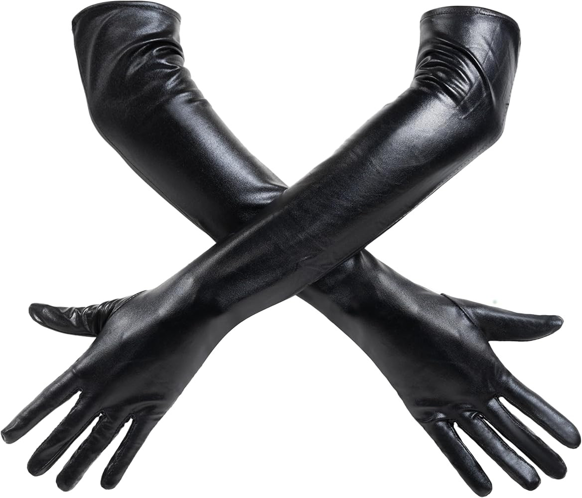 Spooktacular Creations Black Wet Look Long Gloves, Faux Patent Leather Dress Gloves for Women, Ha... | Amazon (US)
