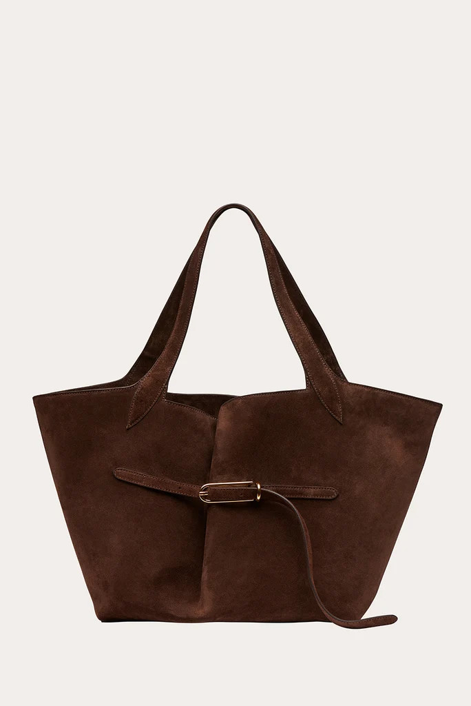 Belted Tote Dark Brown Suede | LITTLE LIFFNER