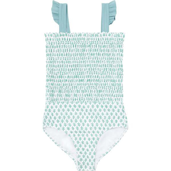 Sea Leaf Smocked One Piece, Green/Blue - Minnow Swim | Maisonette | Maisonette