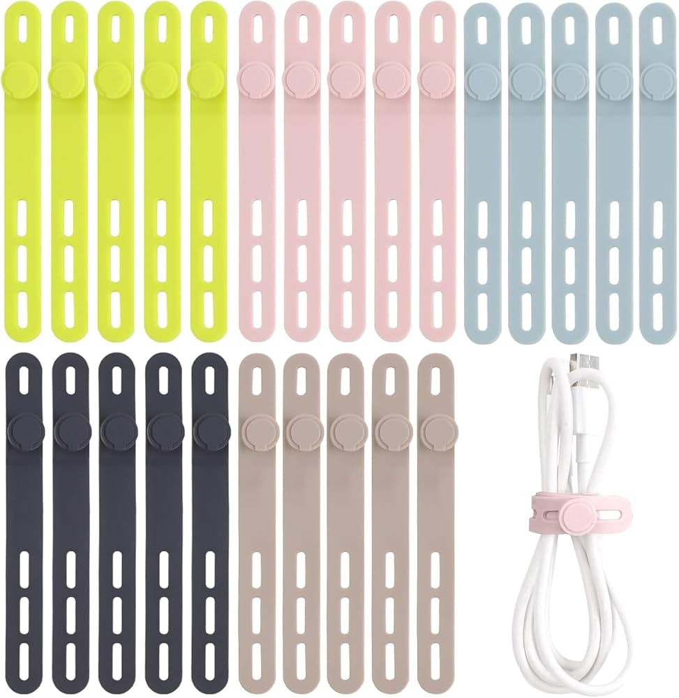 Oligei 25 Pcs Silicone Cable Ties, Cable Ties Reusable, High Elasticity Cord Wraps for Electrical... | Amazon (US)
