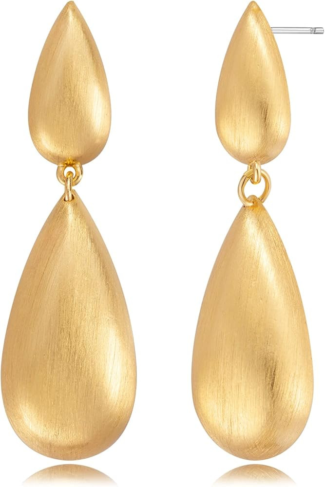 Gold Earrings for Women 14k Gold Plated Threaded Pearl Drop Earrings Hypoallergenic Dainty Baroqu... | Amazon (US)