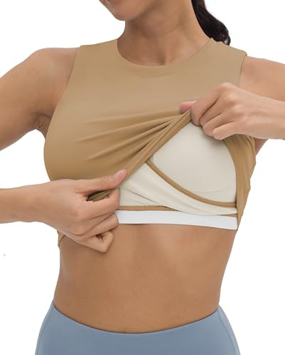 V VOCNI Nursing Bras for Breastfeeding Crew Neck Sleeveless Maternity Tank Tops Sports Bras Workout Pregnancy Crop Tops Brown Small | Amazon (US)