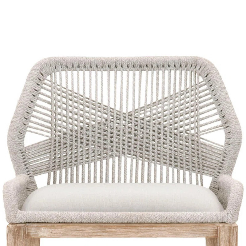 Metal Frame Bar Height Stool with Knitted Rope Covered Backrest and Cushion Seat, White and Brown | Wayfair North America
