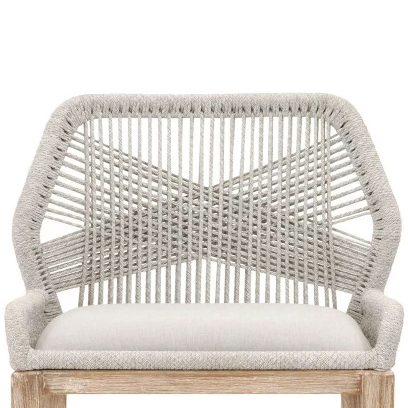 Metal Frame Bar Height Stool with Knitted Rope Covered Backrest and Cushion Seat, White and Brown | Wayfair North America