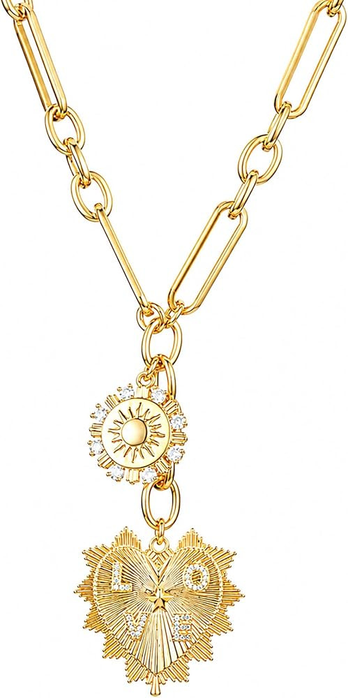 HETICA Chunky Gold-Plated Necklace for Women Heart Pendants Necklace Sun Flower Necklace Fashion ... | Amazon (US)