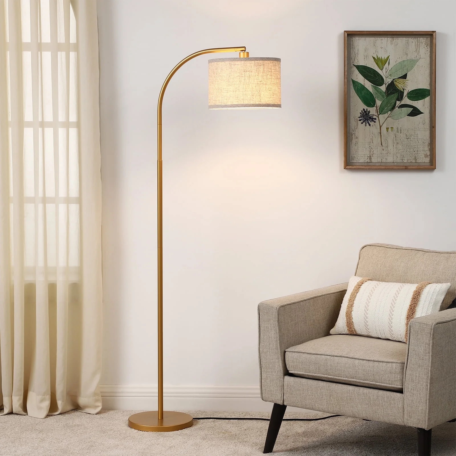 DEWENWILS 63.4-Inch Modern Arc Gold Floor Lamps for Living Room, Metal Standing Lamp with Foot Sw... | Walmart (US)