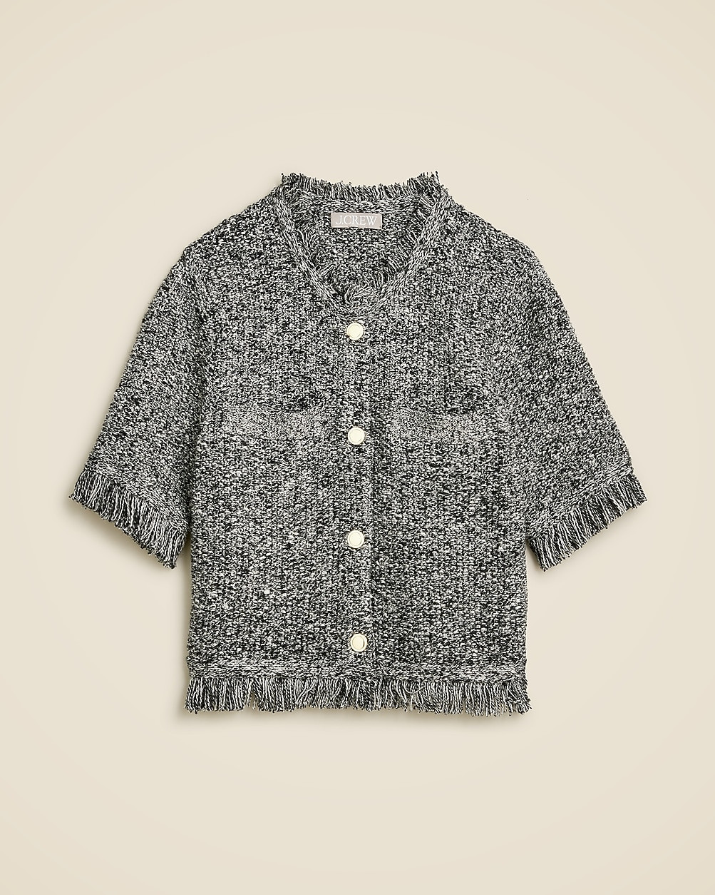 Fringe-trim short-sleeve cropped lady jacket in marled yarn | J. Crew US