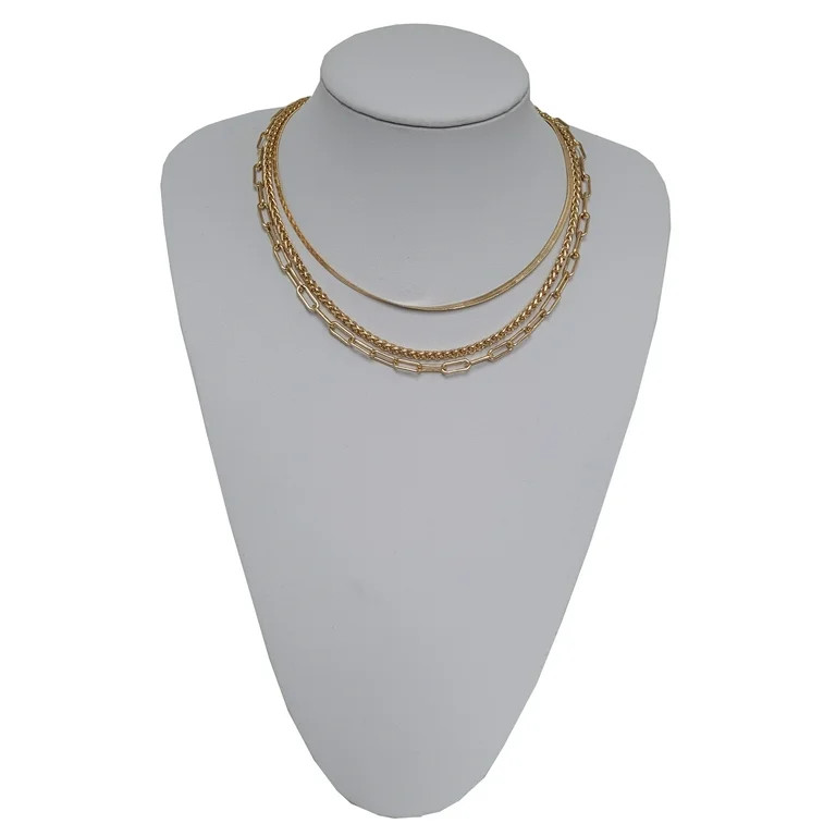 Time and Tru Women's Gold Tone 16"Adjustable Layering Chain Necklace. 16",17"18" Layer Necklace m... | Walmart (US)