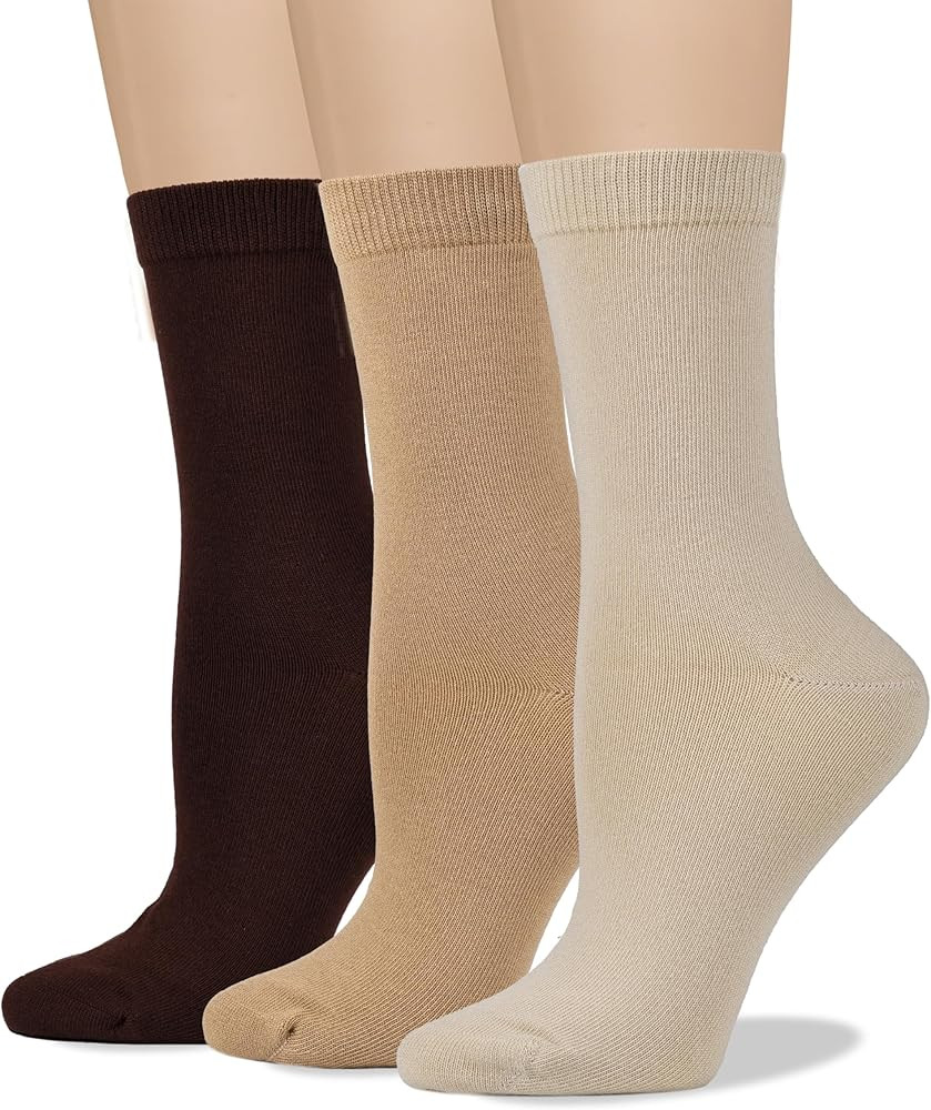 COTTON DAY Women's Soft Combed Cotton Dress Socks Seamless Toe Black White Gray Navy Blue Brown B... | Amazon (US)