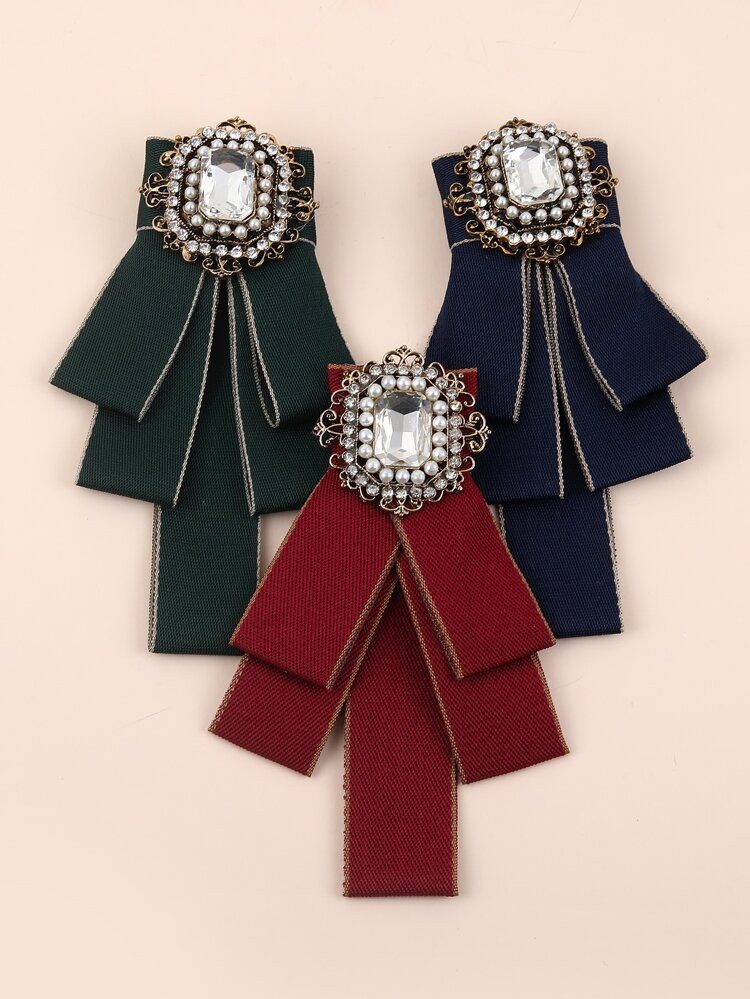 3pcs Gemstone Decor Bow Brooch | SHEIN