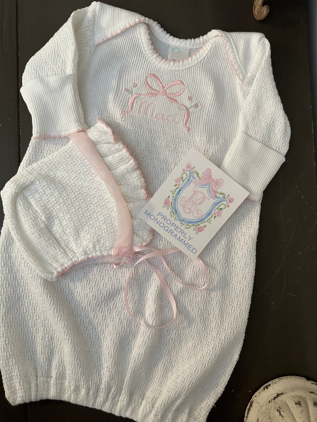 Paty Baby Gown /bonnet / Mary Jane Crib Shoes /monogram Girl Gown / Gown / Newborn Girl Coming Ho... | Etsy (US)