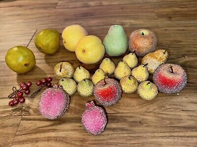 Vintage Faux Fruit Lot Of Sugared Frosted Beaded Display Decor Apples Pears  | eBay | eBay US