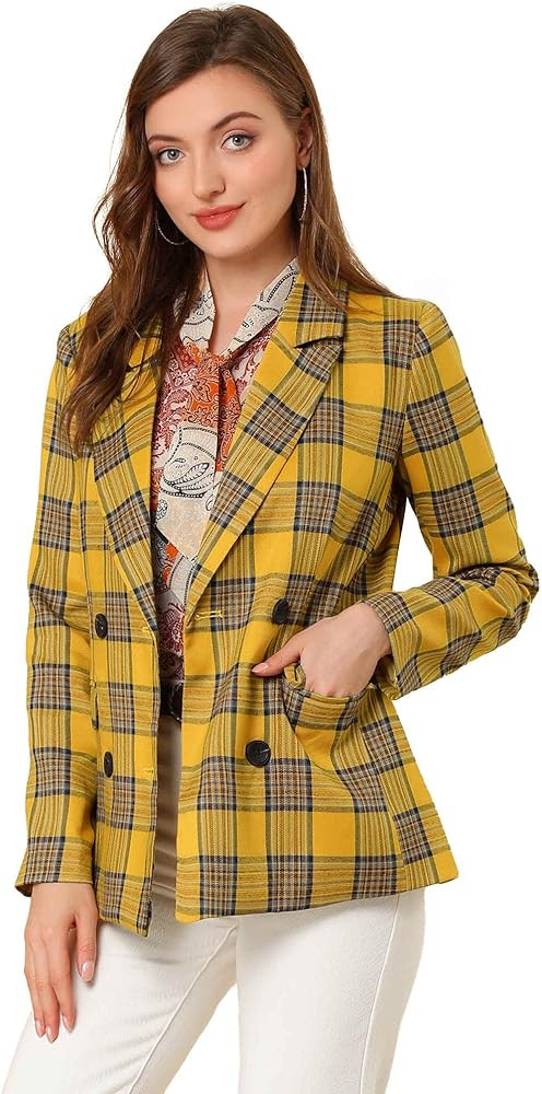 Allegra K Women's Notched Lapel Double Breasted Christmas Work Formal Blazer Jacket | Amazon (US)