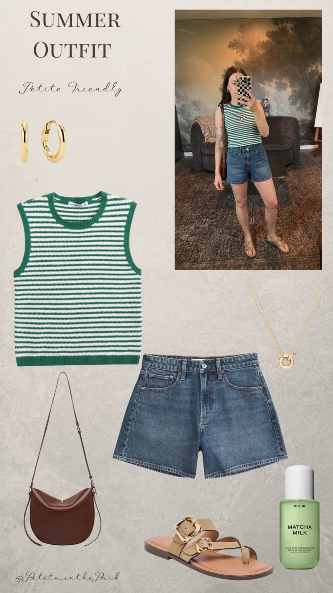 Summer petite outfit  

Summer outfit, summer trends, casual summer outfit, petite summer outfit, summer fashion, summer style, petite style, petite summer style, casual petite outfit, minimal outfit, minimal summer outfit, green top, striped top, summer top, shorts, denim shorts, dad shorts, sandals, tan sandals, shoulder bag, leather bag, tan bag, tan purse, gold earrings, gold hoop earrings, gold necklace, minimal jewelry  #casualoutfit #petiteoutifts #summeroutfits #summeroutfit2026 #summertrends

#LTKPetite #LTKSaleAlert #LTKmomlife