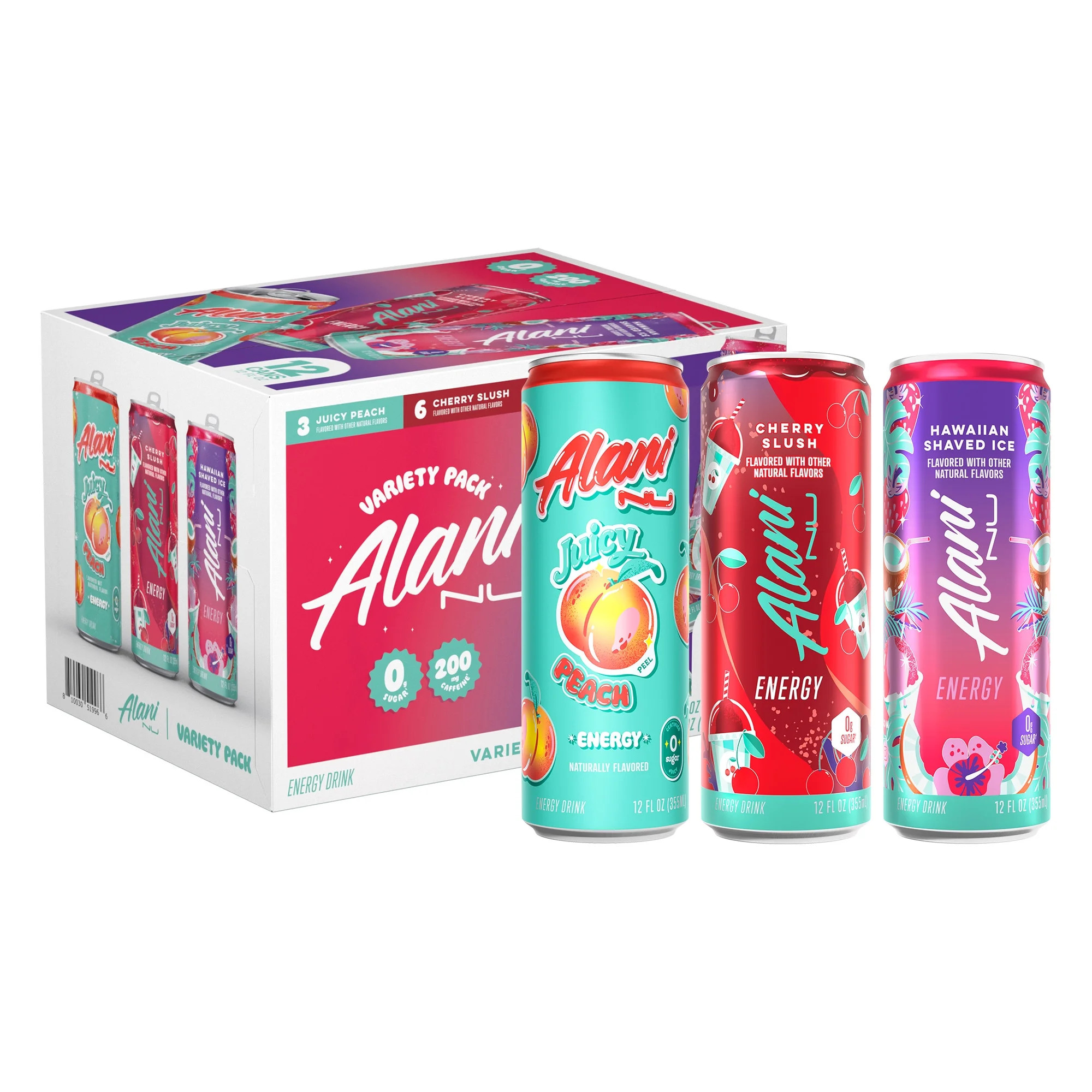 Alani Nu Sugar Free Energy Drink, Variety Pack, Cherry Slush, Juicy Peach, Hawaiian Shaved Ice, 1... | Walmart (US)