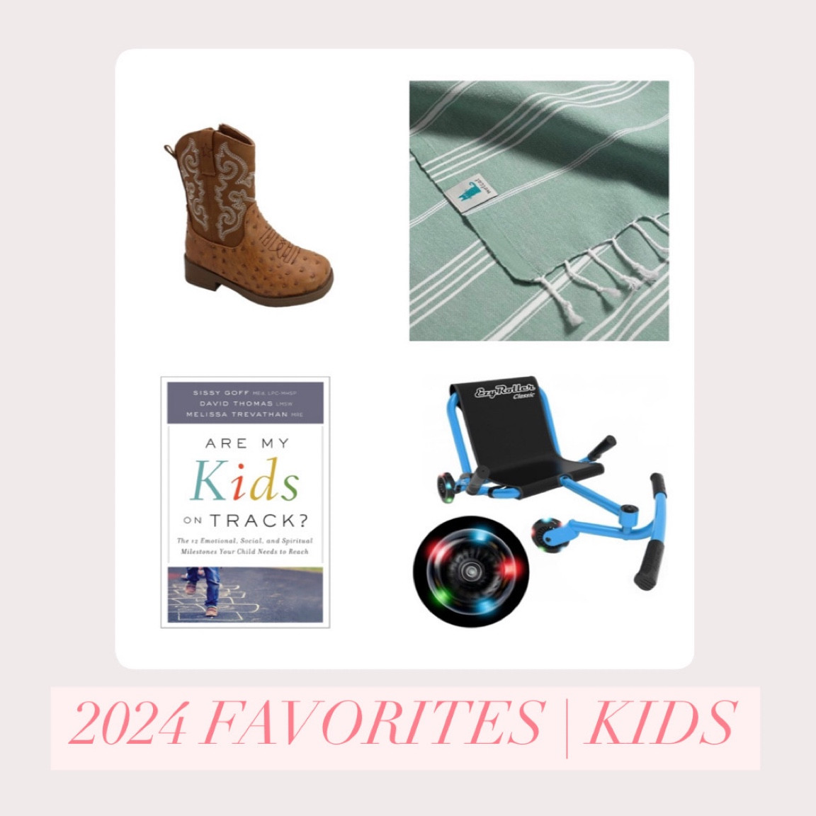 Toddler boys boots | Quite possibly my best Walmart find ever. I’ve already bought these in the next sizes up because they are so good and so affordable! 

Turkish towels | Thin and space-saving but warm and absorbent, HUGE, and beautiful colors. These were such a hit last summer!

Are My Kids on Track | Incredibly insightful book for Christian parents who want to raise emotionally intelligent children in this increasingly crazy world we live in. One I’ll re-read often as our kids grow. 

Ezy Roller seated scooters | A BIG hit for Christmas 2024 and worth adding more things to the garage. The kids are obsessed with these! So fun and easy for them to ride and they’re extendable to grow with them for years and years. 



#LTKHome #LTKFamily #LTKKids