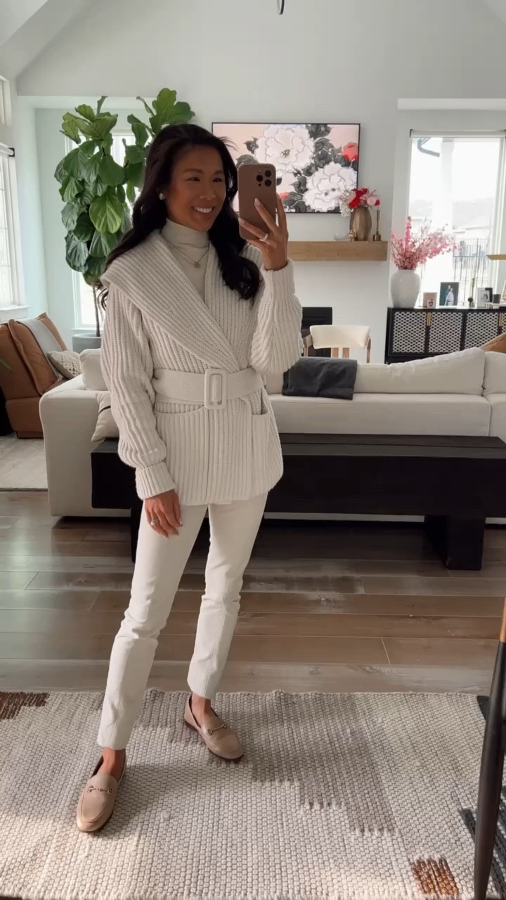 Early spring outfit for chillier days with cream turtleneck in size XS paired with merino wool wrap cardigan in size XS/S that also has a matching baby version! Paired it with cream pants that are stretchy and wearing size 00. Use can use code HKCUNG20 for 20% off your first order at M.MLaFleur for the pants and cardigan  

#LTKsalealert #LTKSeasonal #LTKstyletip