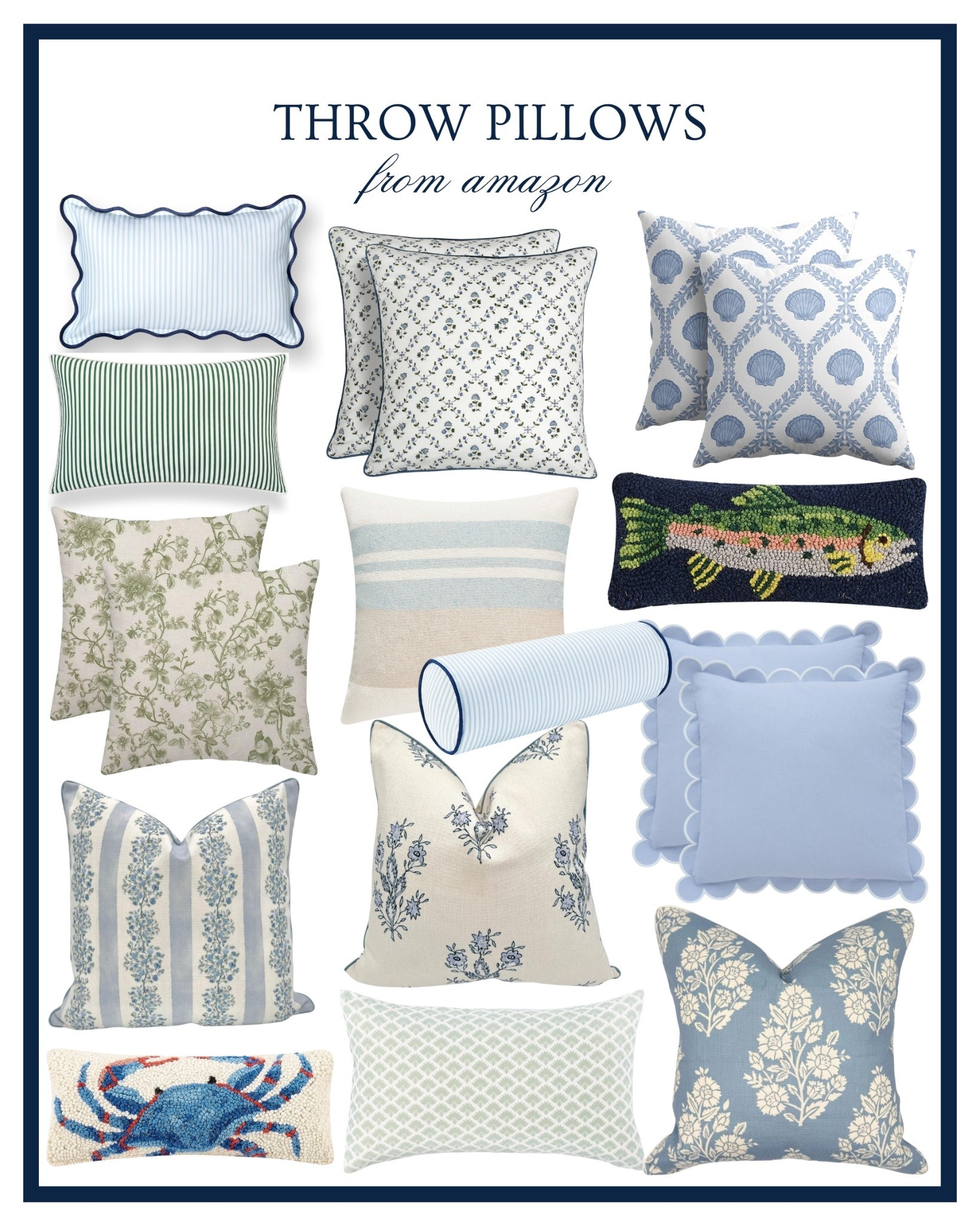 Throw pillows from Amazon 🦪🌊 Amazon home, coastal throw pillows, blue and white pillows, coastal grandmother home, beach house, blue and white home 

#LTKHome