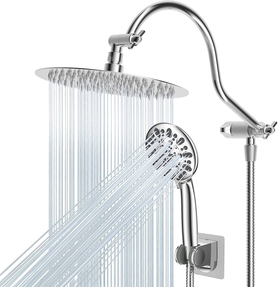 Hibbent All Metal Shower Head, 10'' High Pressure Rainfall Shower Head/Handheld Showerhead Combo ... | Amazon (US)