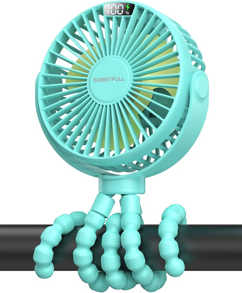 SWEETFULL Portable Stroller Fan, LED Display 6000mAh Battery Operated Mini Clip Fan, 4 Speed Rech... | Amazon (US)