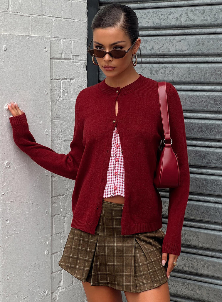 Arica Button Up Knit Cardigan Red | Princess Polly US
