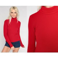 Red Turtleneck Sweater 90S Ribbed Acrylic Knit Top Retro Pullover Turtle Neck Shirt Long Sleeve Plain Solid Basic Vintage 1990S Medium M | Etsy (US)
