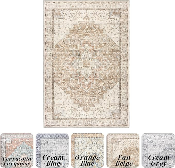 Boho Neutral Living Room Rug 5x7 Washable Vintage Rustic Earth Tone Modern Farmhouse Style Easy t... | Amazon (US)