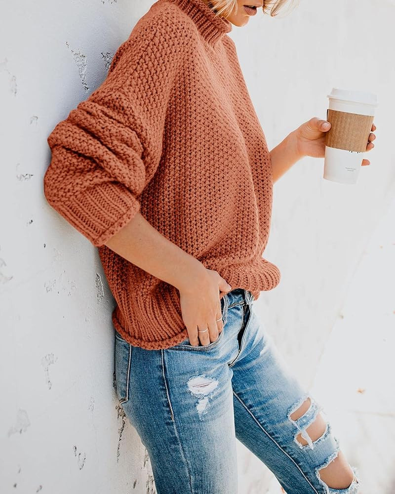 Saodimallsu Womens Turtleneck Oversized Sweaters Batwing Long Sleeve Pullover Loose Chunky Knit J... | Amazon (US)