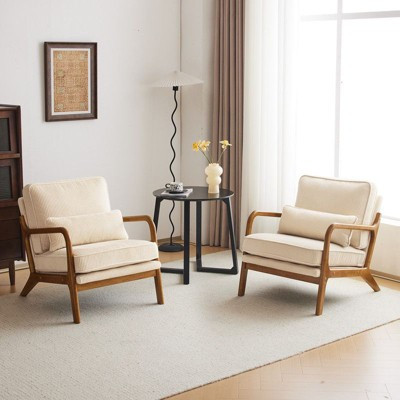Karl Home 2Pcs Mid Century Solid Wood Off-White Accent Chair Upholstered Armchair with an Extra Pillow | Target