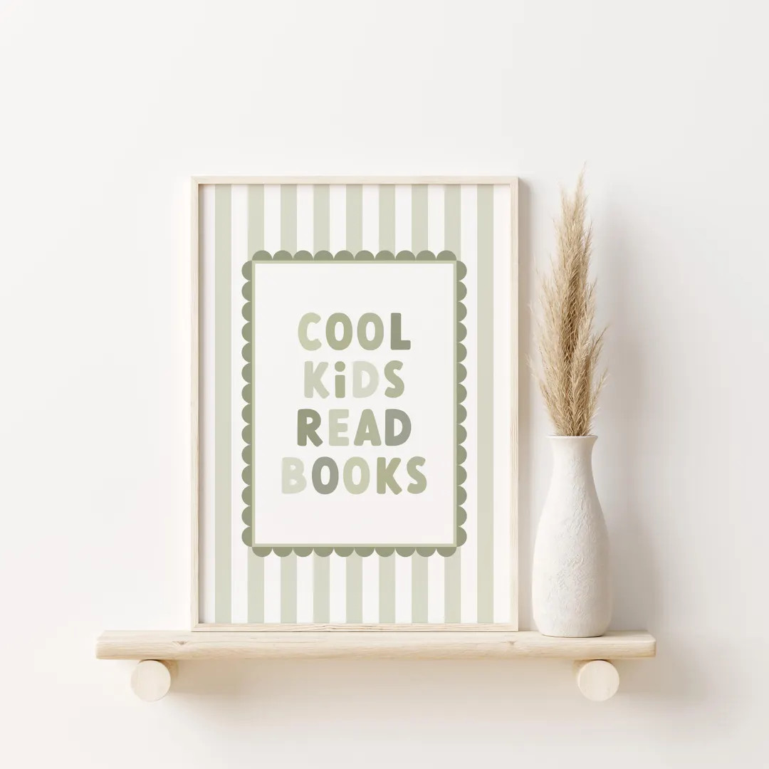 Cool Kids Read Books Print / Sage Green Nursery Wall Art, Classroom Print, Bookish Prints, Playro... | Etsy (US)