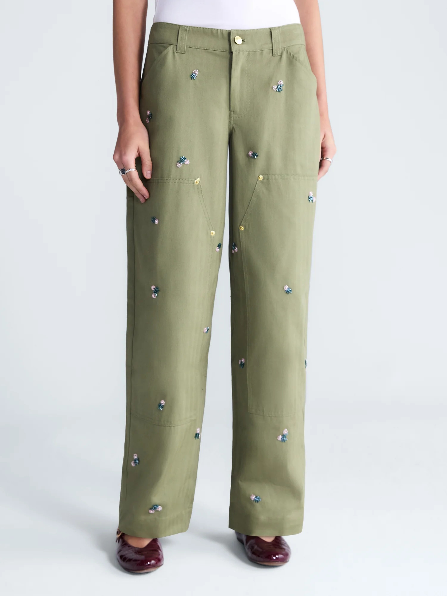 Free Assembly Women's Embellished Cotton Utility Pants, 30" Inseam, Sizes 0-20 | Walmart (US)