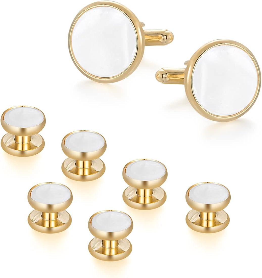 wynameleri Mens Classic Shirts Cufflink Studs, Mother-of-Pearl Tuxedo Shirt Button and Cuff Links... | Amazon (US)