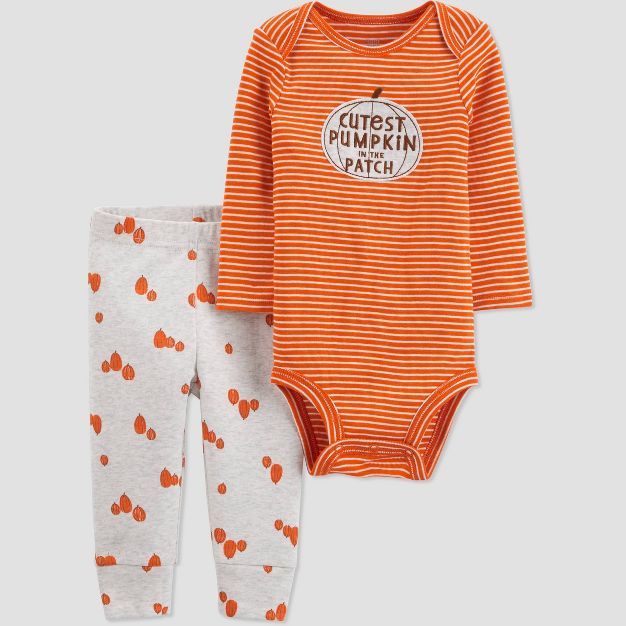 Carter's Just One You® Baby 'Cutest Pumpkin' Top and Bottom Set - Orange/Gray | Target