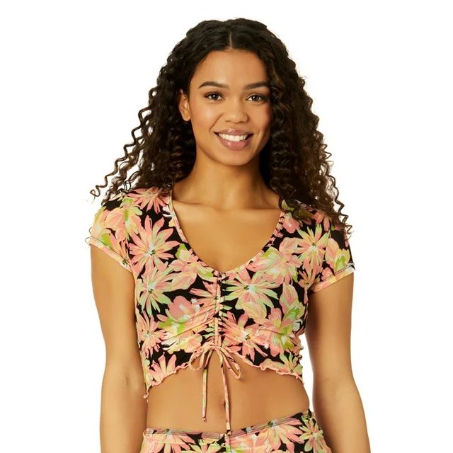 Celebrity Pink Juniors Mesh Coverup Top with Short Sleeves, Sizes S-XXL | Walmart (US)